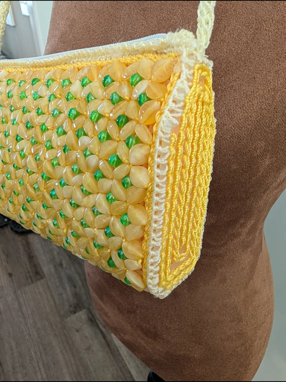 Handwoven Vintage Yellow Beaded Shoulder Bag